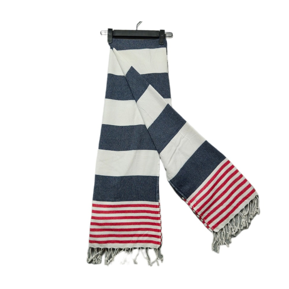 Nautical Navy Red White Striped Woven Cotton Peshtemal Style Wrap Beach Blanket